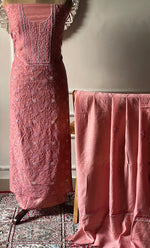 Load image into Gallery viewer, Women's Lakhnavi Handcrafted Unstitched Munga Silk Chikankari Kurta And Dupatta Set- HONC0280939