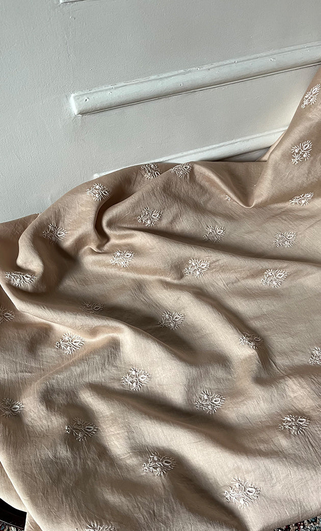 Lucknowi Handcrafted Chanderi Silk Chikankari Unstitched Unisex Kurta Fabric - HONC0275127