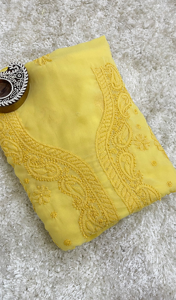 Women's Lucknowi Handcrafted Faux-Georgette Chikankari Suit Material- HONC0154327