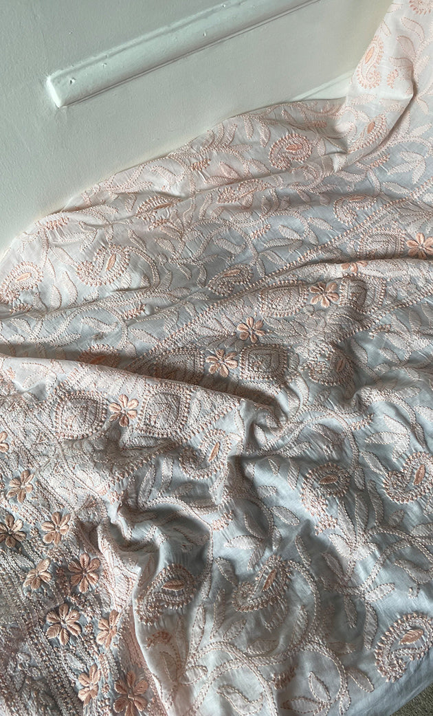 Women's Lakhnavi Handcrafted Cotton Chikankari Unstitched Kurti Fabric - HONC0318053