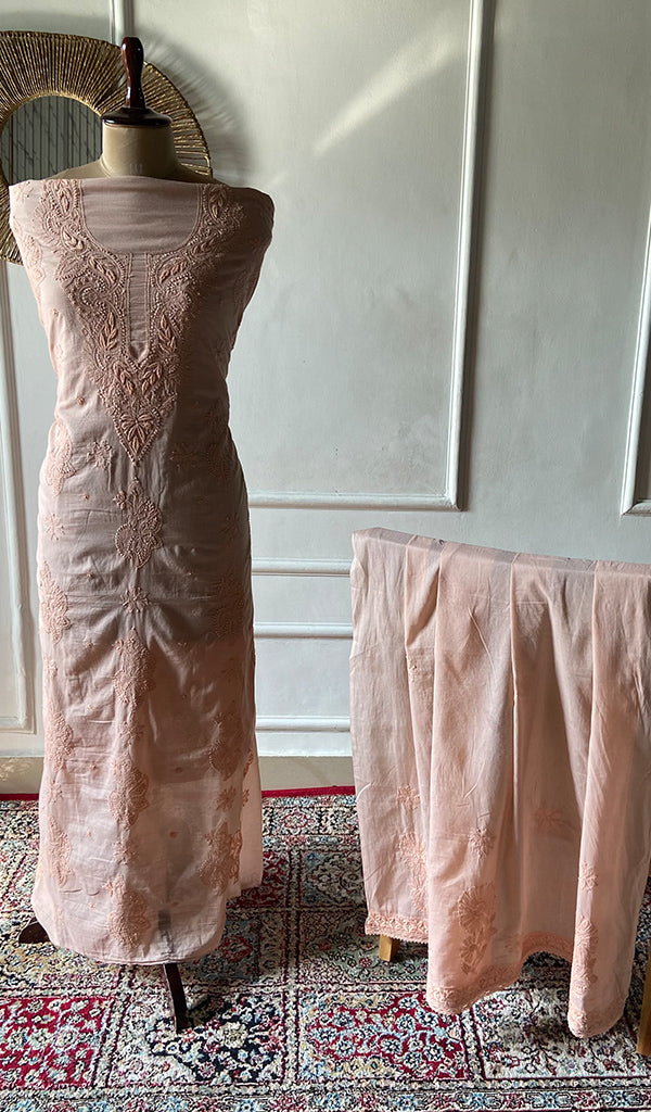 Women's Lakhnavi Handcrafted Cotton Unstitched Chikankari Suit Material - HONC0358192