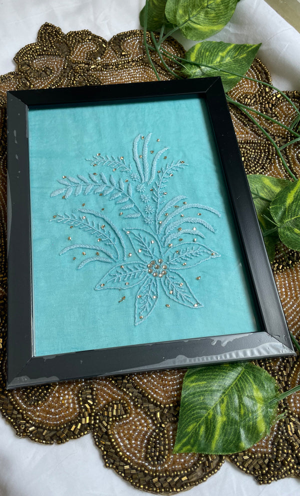 Chikankari Momento Frame – Handcrafted Embroidery (7x9 Inch, Aqua Blue) - HONC0269421