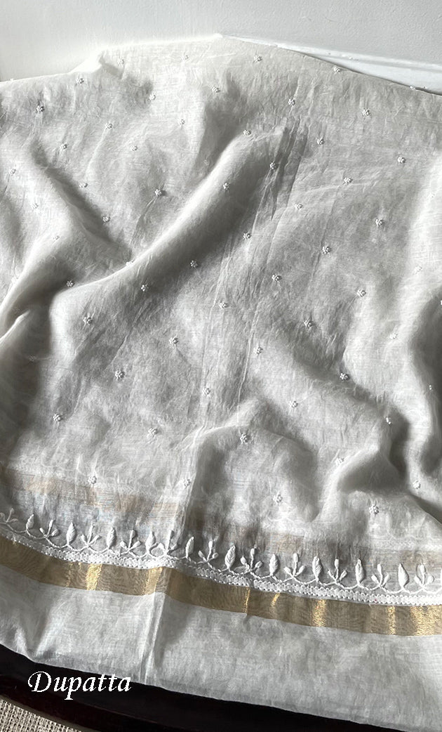 Jazba Women's Lakhnavi Handcrafted Mul Chanderi UnStitched Kurta And Dupatta Set - HONC0320806