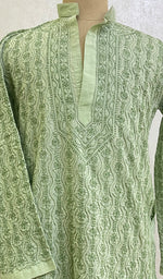 将图像加载到图库查看器中， Men&#39;s Lucknowi Handcrafted Cotton Chikankari Kurta - HONC0121649
