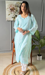 Load image into Gallery viewer, Women&#39;s Lucknowi Handcrafted Muslin Chikankari Kurti - HONC0217283

