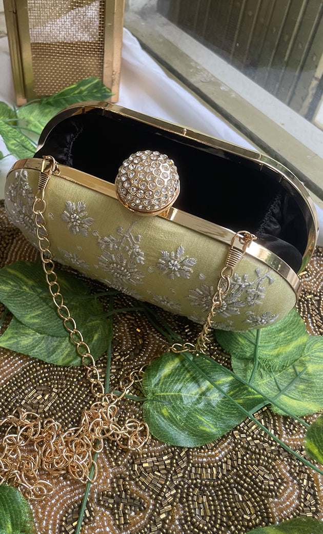 Chikankari Embroidered Clutch with Stone Knob - HONC0313584