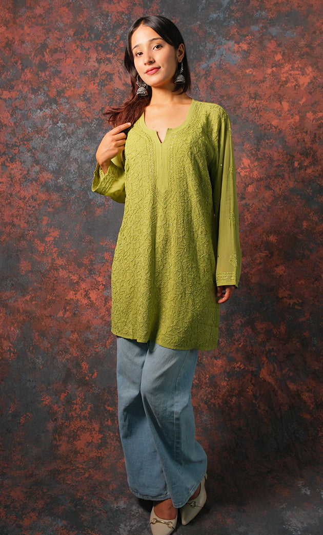 Women's Lucknowi Handcrafted Viscose Georgette Chikankari Top - HONC0327524