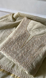 将图像加载到图库查看器中， Women's Lakhnavi Handcrafted Mul Chanderi Unstitched Chikankari Full Suit Material - HONC0345323