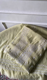 Load image into Gallery viewer, Aavya Women's Lakhnavi Handcrafted Mul Chanderi Unstitched Kurta And Dupatta Set - HONC0348655