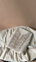 Load image into Gallery viewer, Women's Lakhnavi Handcrafted Mul Chanderi Unstitched Chikankari Full Suit