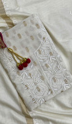 Load image into Gallery viewer, Women&#39;s Lakhnavi Handcrafted Chanderi Silk Chikankari Kurta Dupatta Fabric - HONC078805