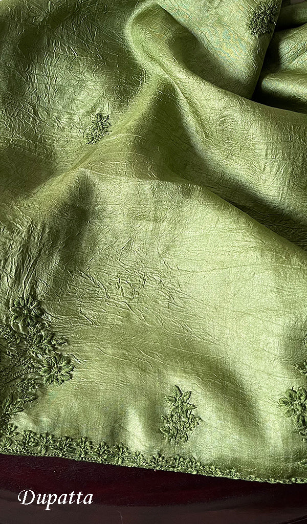 Women's Lakhnavi Handcrafted Tussar Silk Chikankari Full Suit Material -  HONC0269545