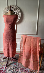 Load image into Gallery viewer, Women's Lakhnavi Handcrafted Mul Chanderi Unstitched Chikankari Full Suit Material - HONC0324499