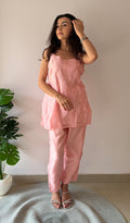 Amreena Women's Lakhnavi Handcrafted Chanderi Silk Chikankari Top And Pant Set - HONC0373514