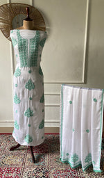 Load image into Gallery viewer, Women's Lakhnavi Handcrafted Modal Cotton Unstitched Chikankari Kurta Dupatta Set - HONC0334631