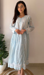 Load image into Gallery viewer, Fariah Women's Lucknowi Handcrafted Mul Chanderi Chikankari Kurti - HONC0272413