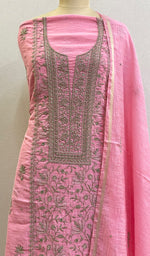 Load image into Gallery viewer, Women&#39;s Lakhnavi Handcrafted Chanderi Silk Chikankari Full Suit Material - HONC010669