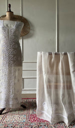White Pure Organza Silk Chikankari 2 Pc Unstitched Suit Set