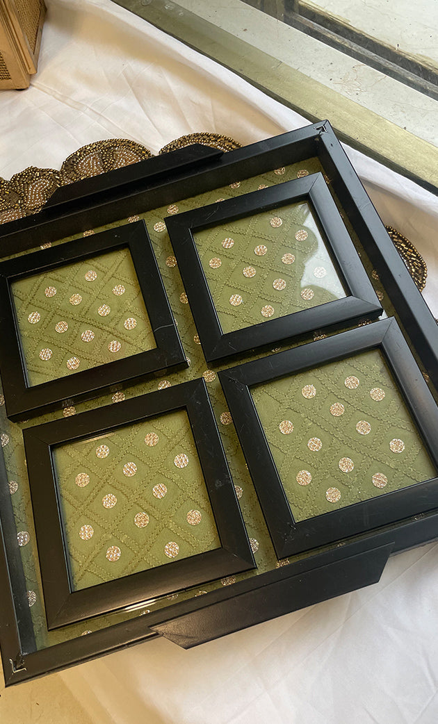 Chikankari Tray with Four Coasters - HONCO295536