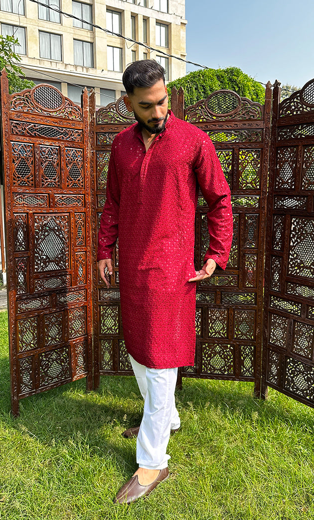 Men's Faux-Georgette Hakoba Kurta - HONC0322897