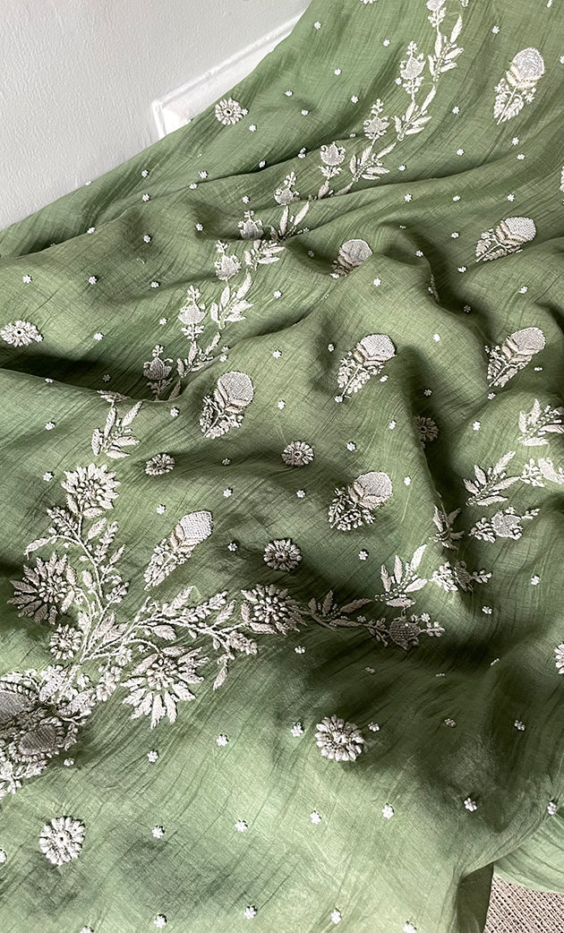 Women's Lucknowi Handcrafted Mul chanderi Chikankari Kaftan - HONC0310788