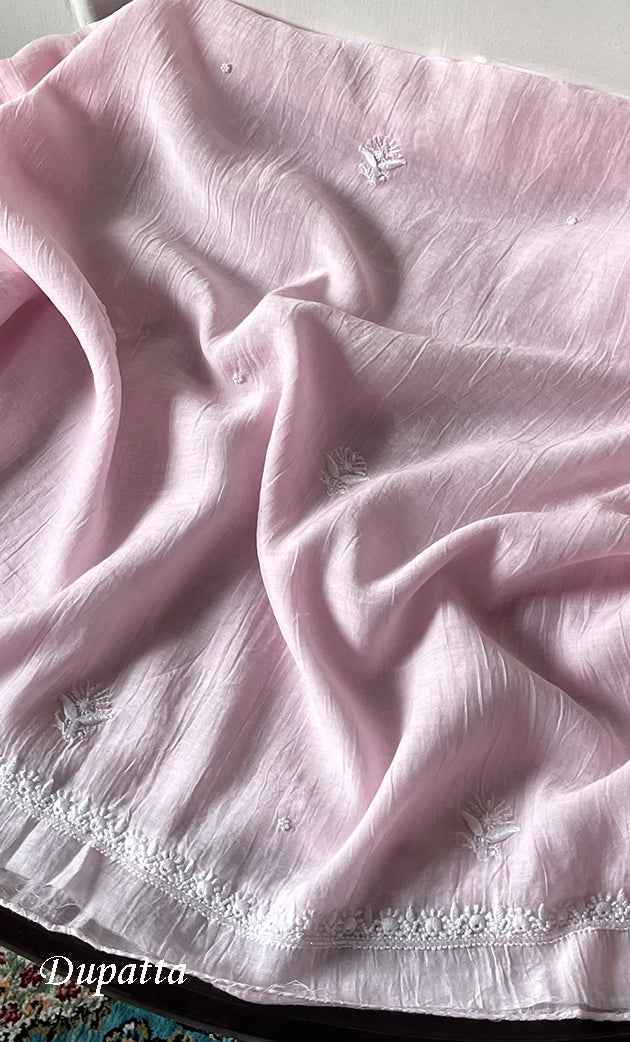 Women's Lakhnavi Handcrafted Unstitched Mul Chanderi Kurta And Dupatta Set - HONC0322454