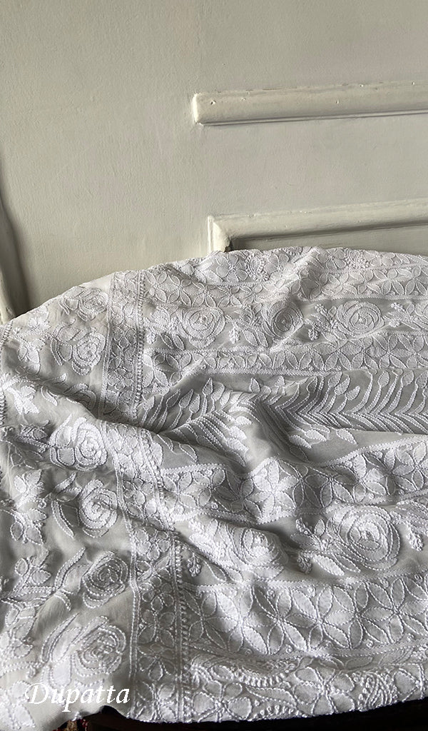 Women's Lakhnavi Handcrafted Viscose Georgette Chikankari Kurti Fabric - HONC0343105