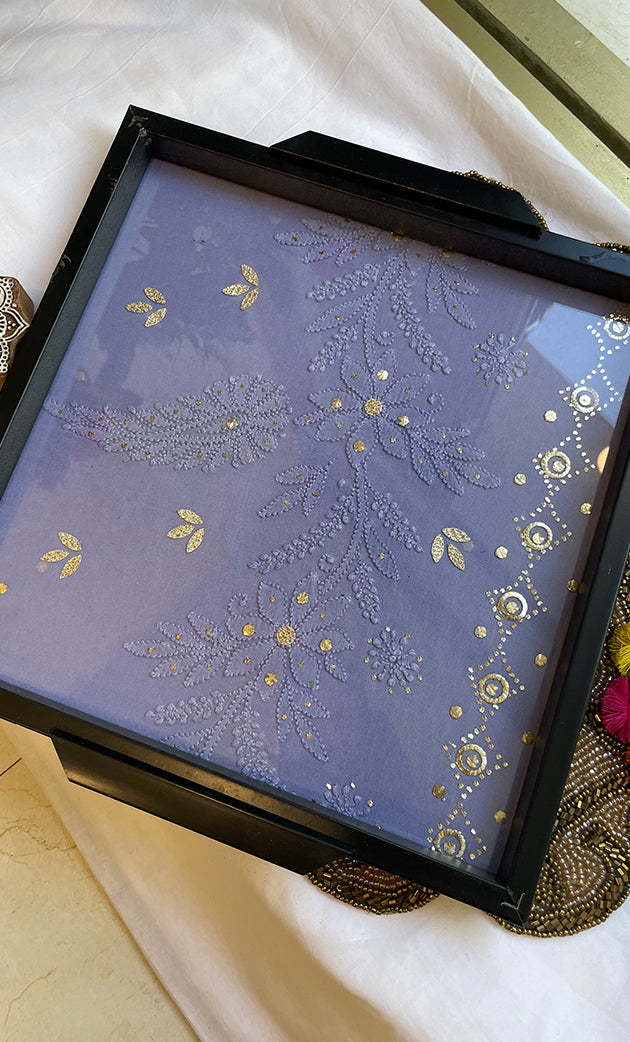 Chikankari Tray with Four Coasters - HONC0177533