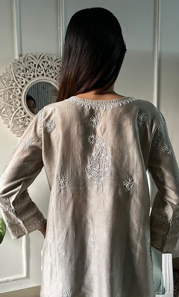 Women's Lakhnavi Handcrafted Mul Chanderi  Chikankari Top - HONC0329095