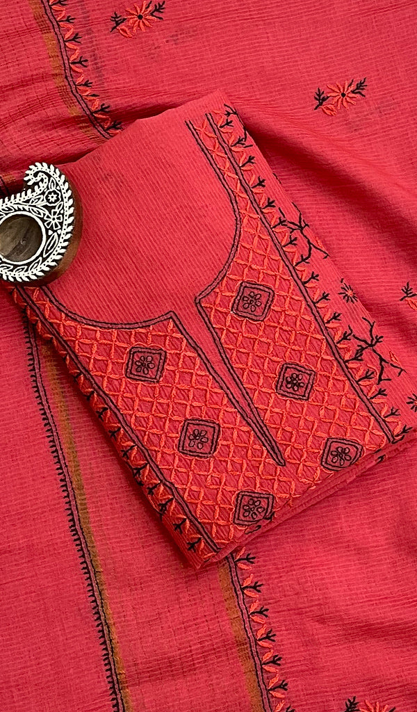 Women's Lakhnavi Handcrafted Maheshwari Mul Chanderi Kurta And Dupatta Set - HONC0172457