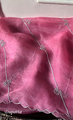 将图像加载到图库查看器中， Gulaab Women's Lakhnavi Handcrafted Pure Organza Chikankari Unstitched Kurta And Dupatta Set- HONC0311846