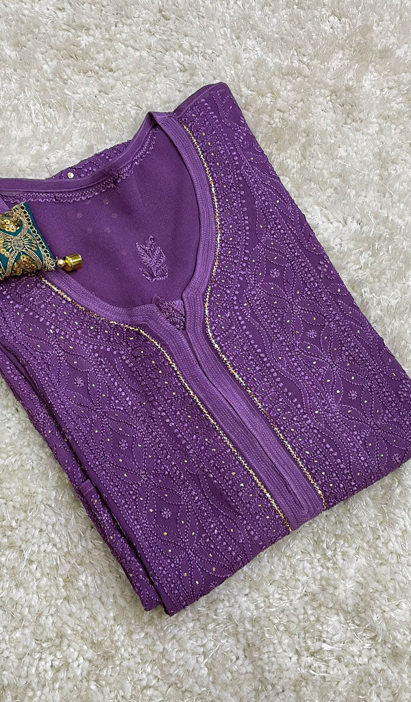 Lakhnavi Handcrafted Viscose Georgette Chikankari Kurti - HONC026158