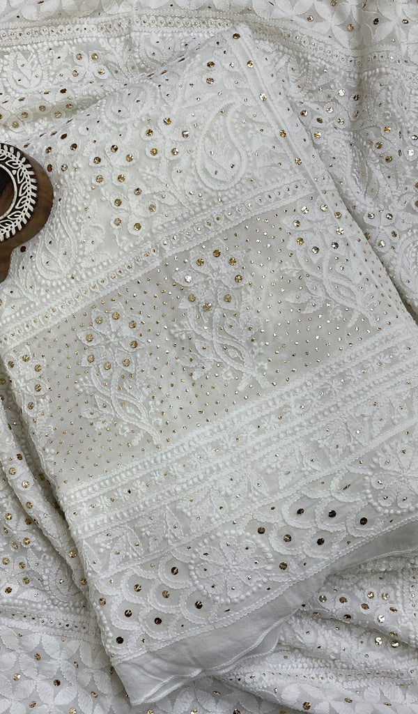 Women's Lakhnavi Handcrafted Bridal Viscose Georgette Chikankari Lehenga Set - HONC0117676