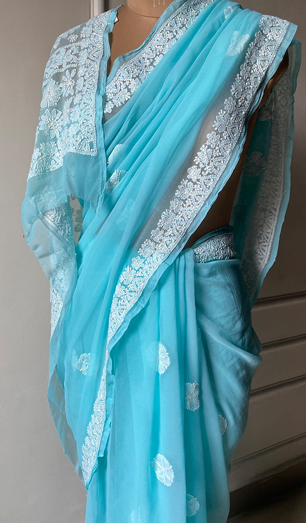 Women's Lakhnavi Handcrafted Faux-Georgette Chikankari Saree - HONC0228968