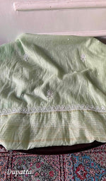 Noreen — Green Pure Mul Chanderi Chikankari 3 Pc Semi-Stitched Suit Set