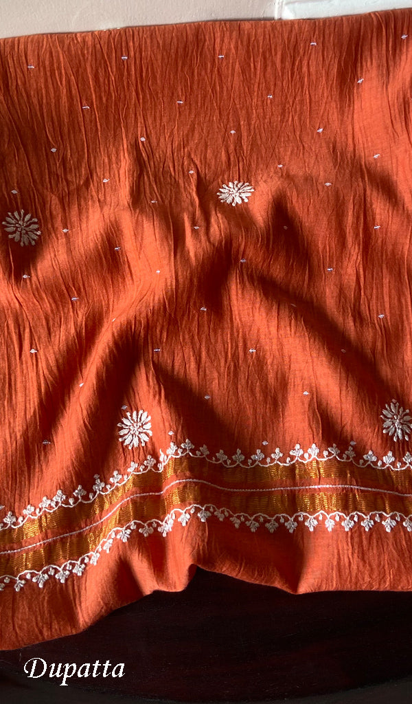 Women's Lakhnavi Handcrafted Mul Chanderi Unstitched Kurta And Dupatta Set - HONC0288977