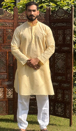 Load image into Gallery viewer, Men&#39;s Lucknowi Handcrafted Cotton Chikankari Kurta -  HONC0260674
