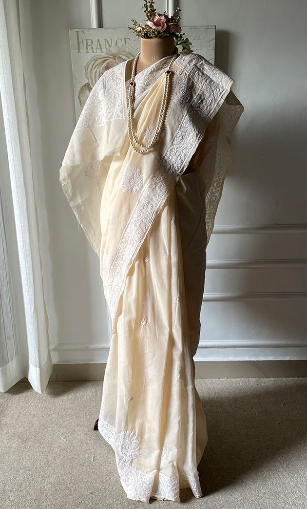 Women's Lakhnavi Handcrafted Cotton Chikankari Saree - HONC0317296