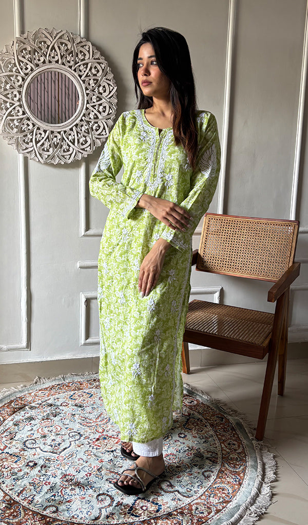 Shagufta Women's Lakhnavi Handcrafted Cotton Chikankari Kurti - HONC0347133