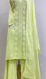 将图像加载到图库查看器中， Shamya Women&#39;s Lucknowi Handcrafted Viscose Georgette Chikankari Kurta Palazzo With Dupatta Set - HONC0155074
