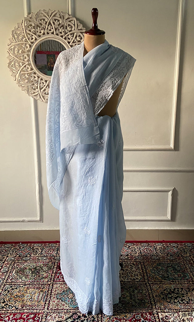 Women's Lakhnavi Handcrafted Cotton Chikankari Saree - HONC0317299