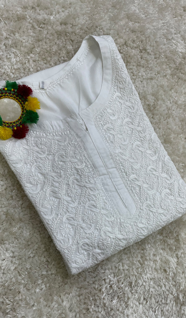 Gulnaaz Women's Lucknowi Handcrafted Mul Cotton Chikankari Kurti - HONC0161282