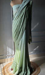 Load image into Gallery viewer, Women&#39;s Lakhnavi Handcrafted Viscose Georgette Chikankari Saree - HONC0301803
