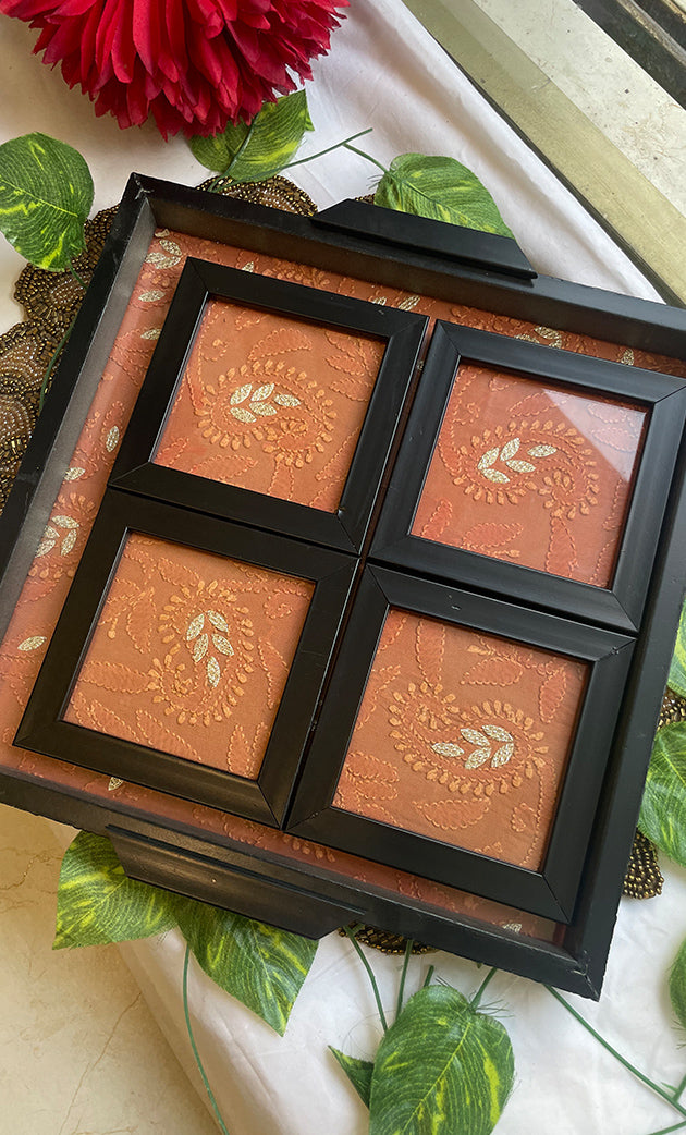 Chikankari Tray with Four Coasters - HONC0238658