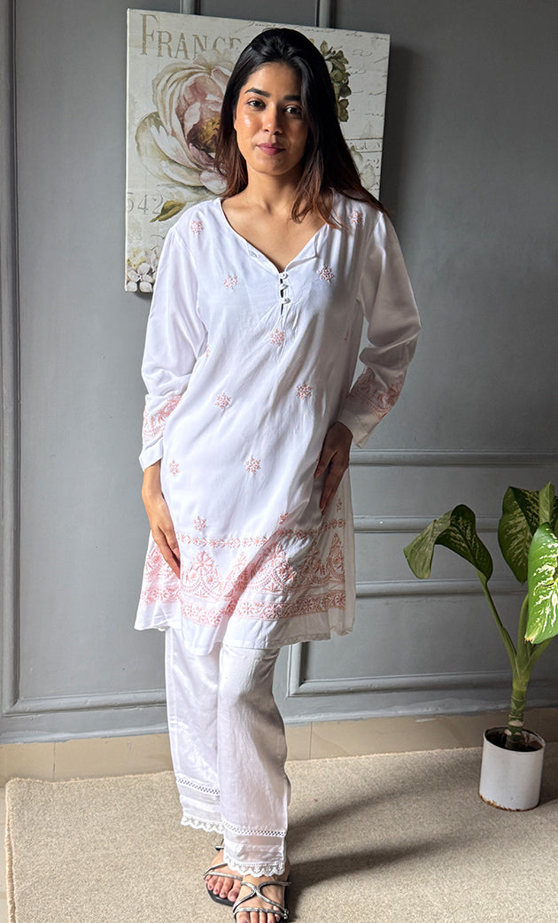 Rehana Women's Lakhnavi Handcrafted Modal Cotton Chikankari Top - HONC0307537