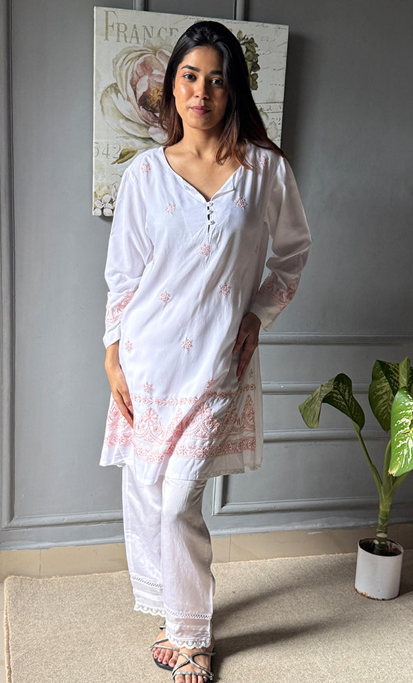 Rehana Women's Lakhnavi Handcrafted Modal Cotton Chikankari Top - HONC0307537