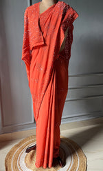 Load image into Gallery viewer, Women&#39;s Lakhnavi Handcrafted Viscose Georgette Chikankari Saree - HONC0290058
