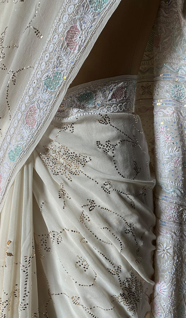 Women's Lakhnavi Handcrafted Pure Silk Georgette Chikankari - HONC0202451