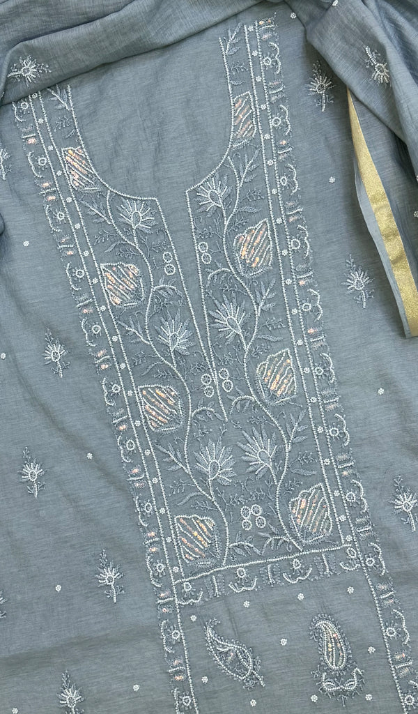 Women's Lakhnavi Handcrafted Mul Chanderi Kurta And Dupatta Set - HONC0203881