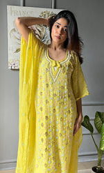 Load image into Gallery viewer, Rabia Women&#39;s Lucknowi Handcrafted Mul chanderi Chikankari Kaftan - HONC0306157
